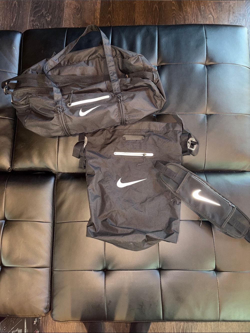 Nike Packable Black Duffel & Packable Tote with Accessory Belt Lot